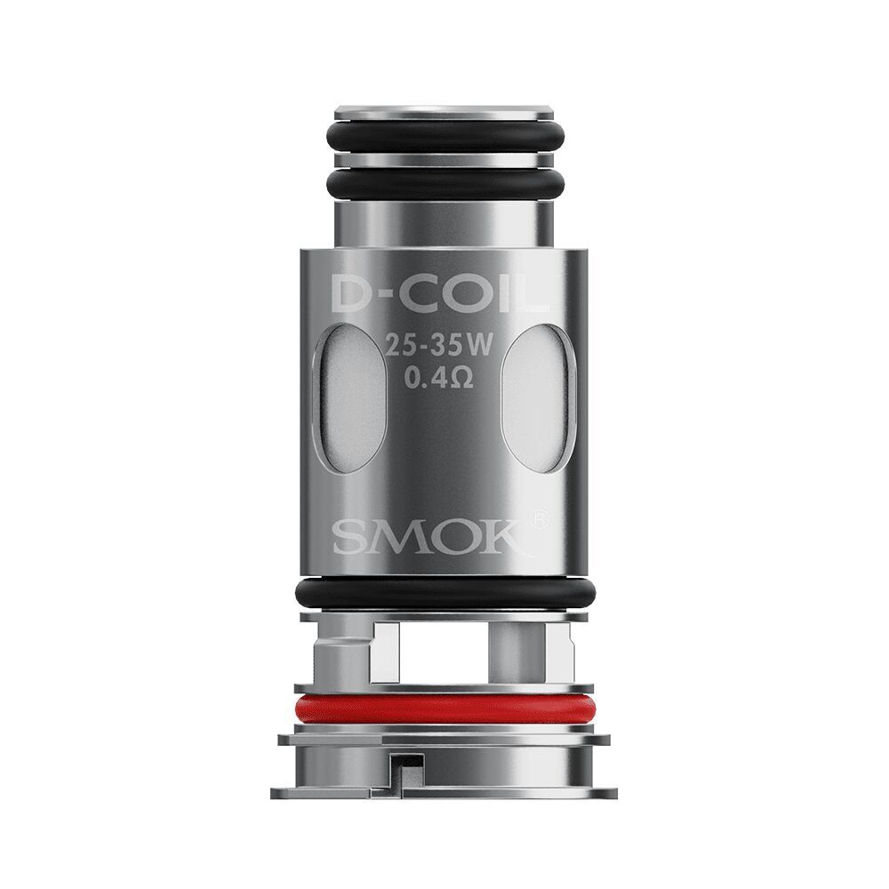 Smok D Mesh Coils Smok D Mesh Verdampferkopf mit D-COIL-Aufschrift, Leistung 25-35W, Widerstand 0,4Ω, sichtbare rote Dichtung.
