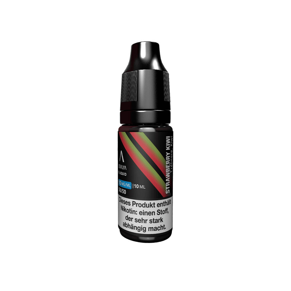 Adalya Nikotinsalz - Strawberry Kiwi Adalya Nikotinsalz Strawberry Kiwi 10 ml Flasche mit farbigem Etikett und Warnhinweis über Nikotinabhängigkeit
