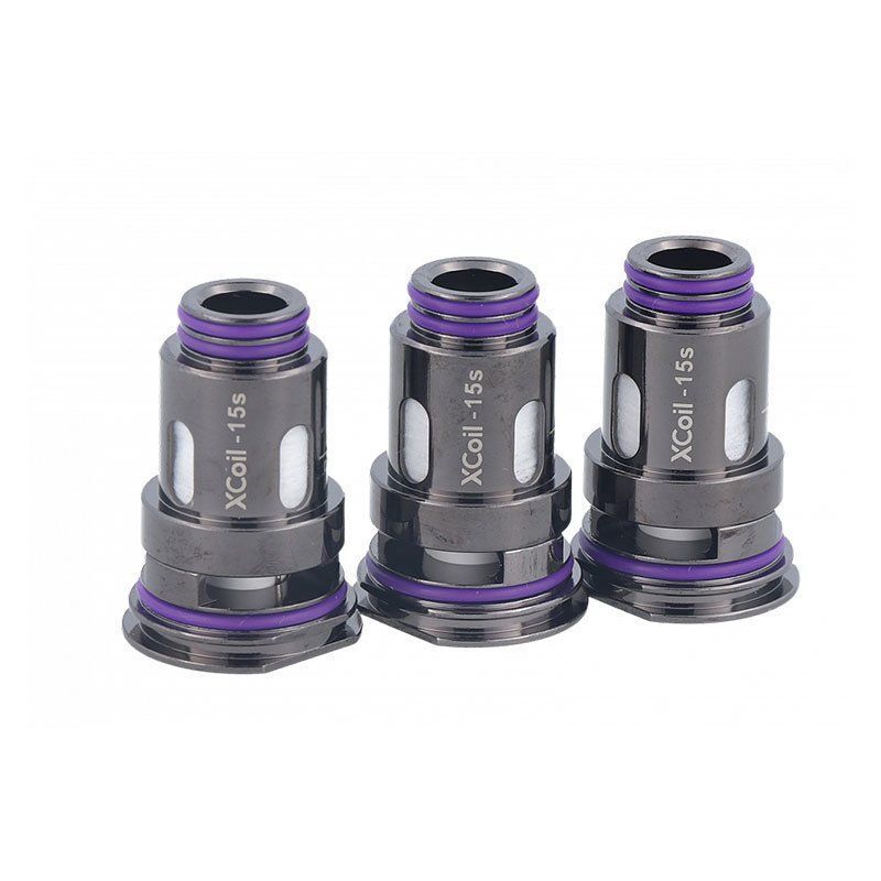 VapX Model 15S 0,23 Ohm Heads Drei VapX Model 15S Verdampferköpfe mit XCoil-15s Aufdruck und violetten Dichtungen auf weißem Hintergrund.
