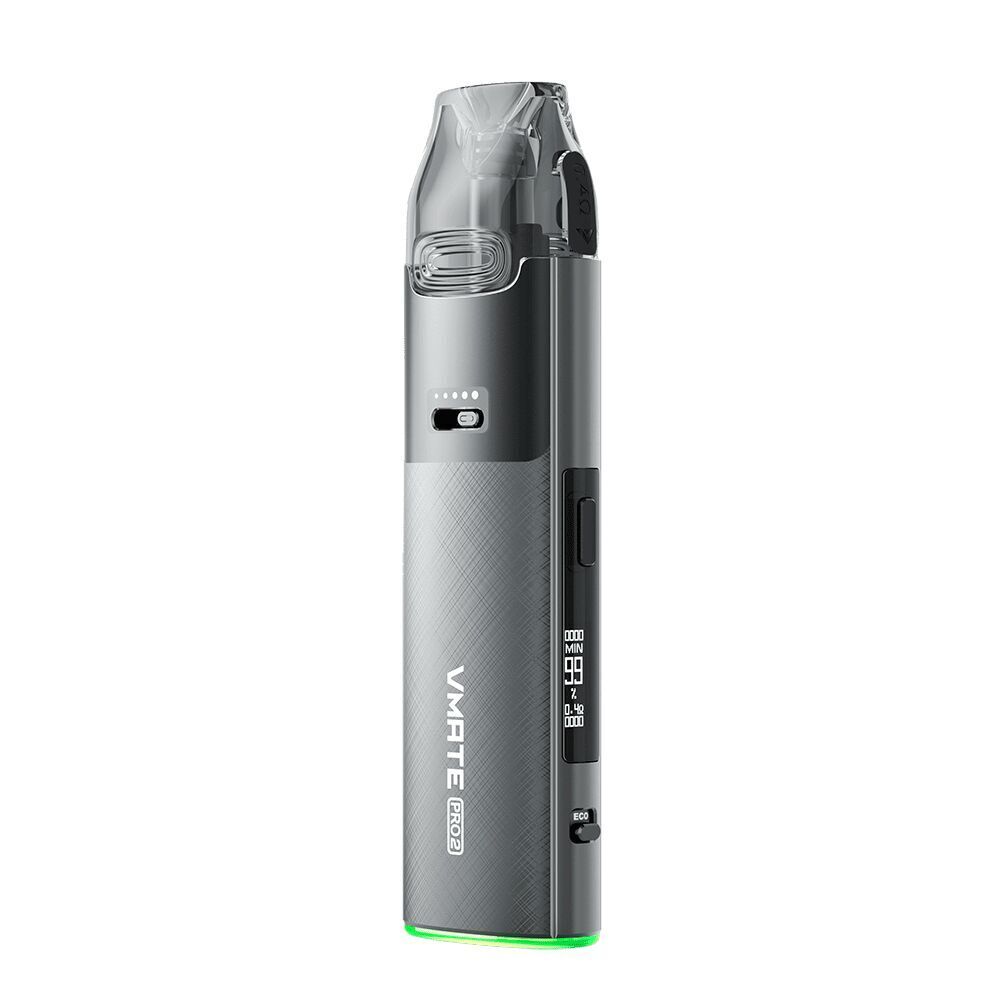 Voopoo Vmate Pro 2 Pod Kit - Space Grey Voopoo Vmate Pro 2 Pod Kit in Space Grey mit durchsichtigem Mundstück, Ladestandsanzeige, seitlichem Display, Vmate Pro2 Aufdruck