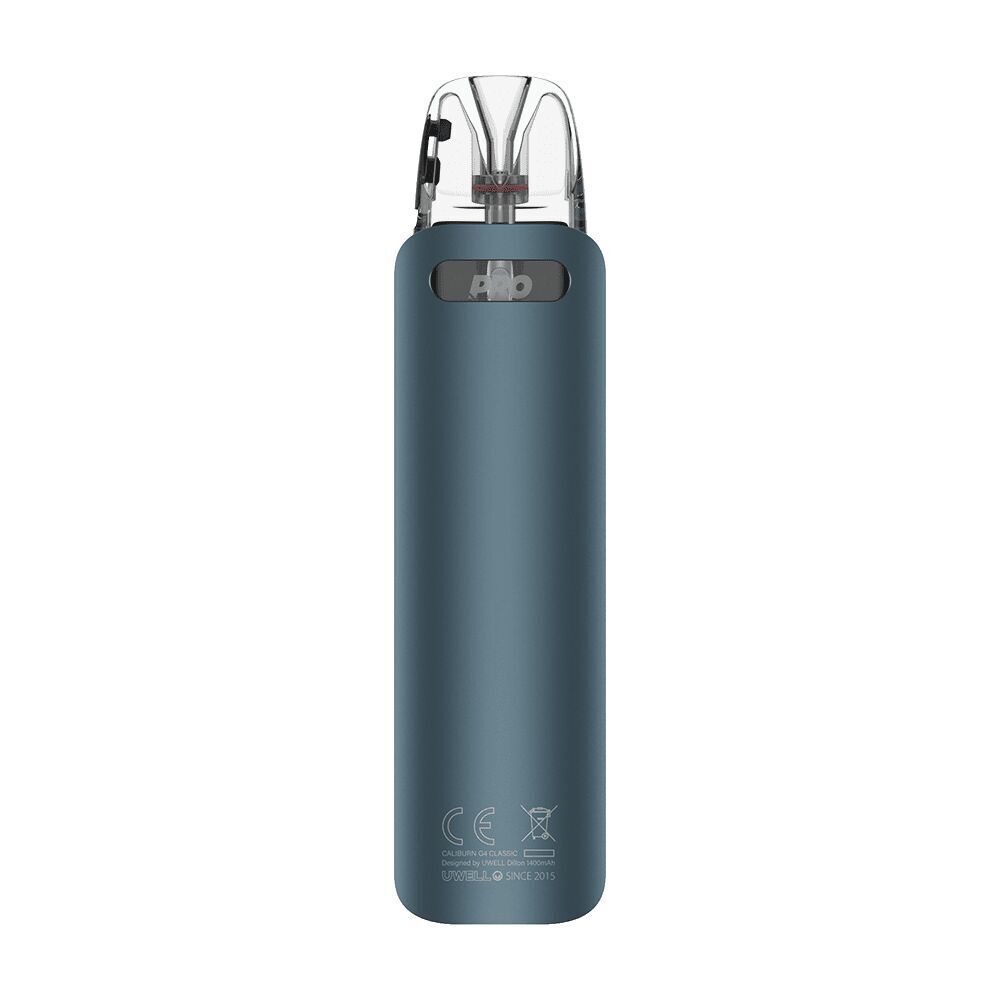 Uwell Caliburn G4 Classic Pod Kit - Classic Silver Uwell Caliburn G4 Classic Pod Kit in Classic Silver mit CE-Kennzeichnung und durchsichtigem Mundstück, zylindrische Form, blaugraue Oberfläche