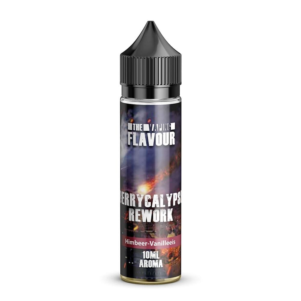 Aroma Berrycalypse von The Vaping Flavour E-Liquid-Flasche "The Vaping Flavour Berrycalypse Rework", Geschmacksrichtung Himbeer-Vanilleeis, 10ml, bunte Illustration auf dem Etikett