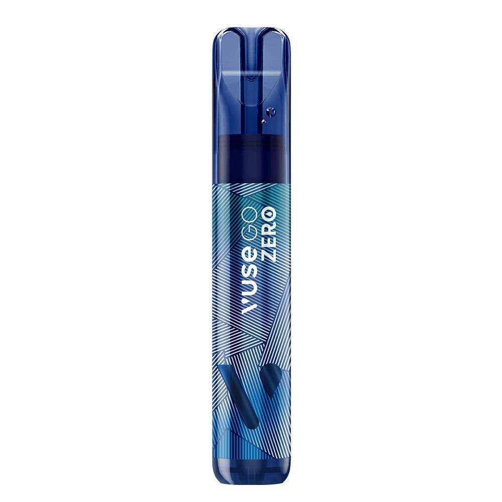 Blueberry Ice 0mg - Vuse GO 1000 Einweg Blaue Vuse GO Zero E-Zigarette mit geprägtem Design und Markenname, blauer glänzender Mundstückverschluss