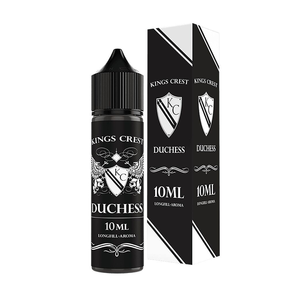 Kings Crest Aroma - Duchess Kings Crest Aroma Duchess 10ml Flasche und Verpackung, schwarzes Design mit Wappen-Logo und Schriftzug "Longfill-Aroma"