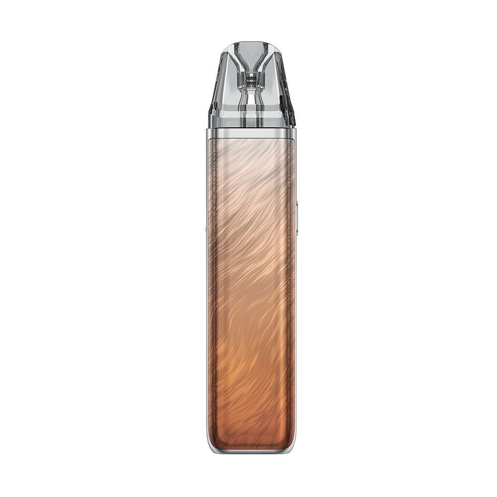 Oxva Xlim Pro 2 Pod Kit in Amber Orange mit schimmernder Oberfläche und transparentem Mundstück