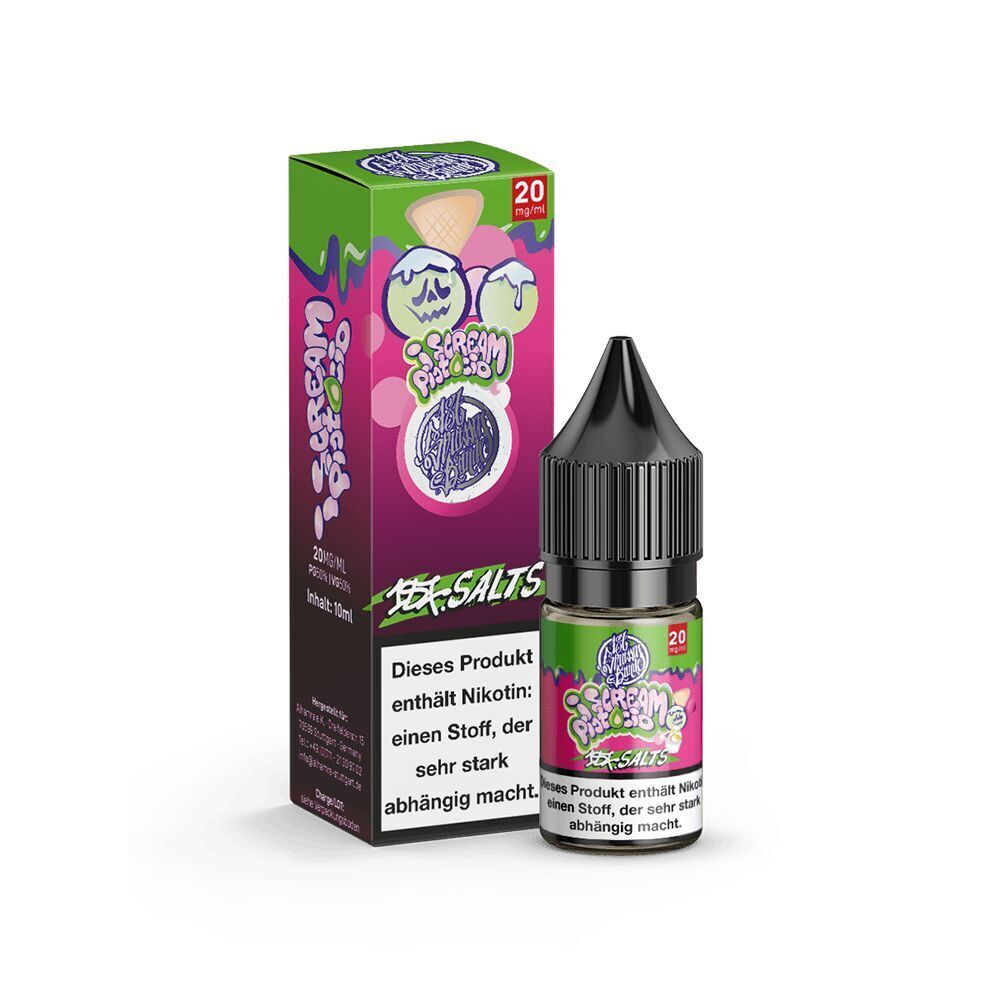 187 Strassenbande Liquid - I Scream Pistachio 20mg 187 Strassenbande Liquid I Scream Pistachio 20mg mit Flasche und Verpackung, auf der ein Warnhinweis über den Nikotingehalt steht