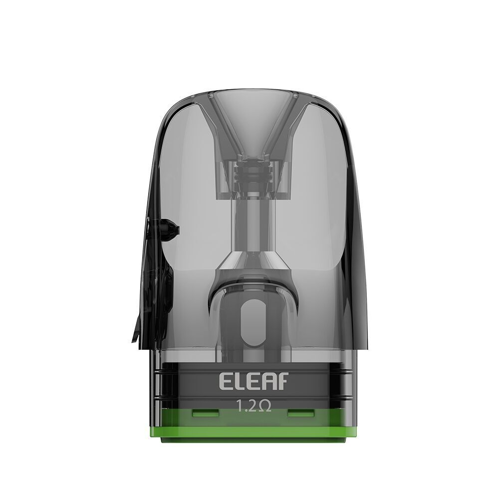 Eleaf iVeni Duo Pods mit Coil - 1,2 Ohm Eleaf iVeni Duo Pod mit Coil, 1,2 Ohm, zeigt transparentes Design mit sichtbarem Innenmechanismus und grünem Akzent an der Basis.