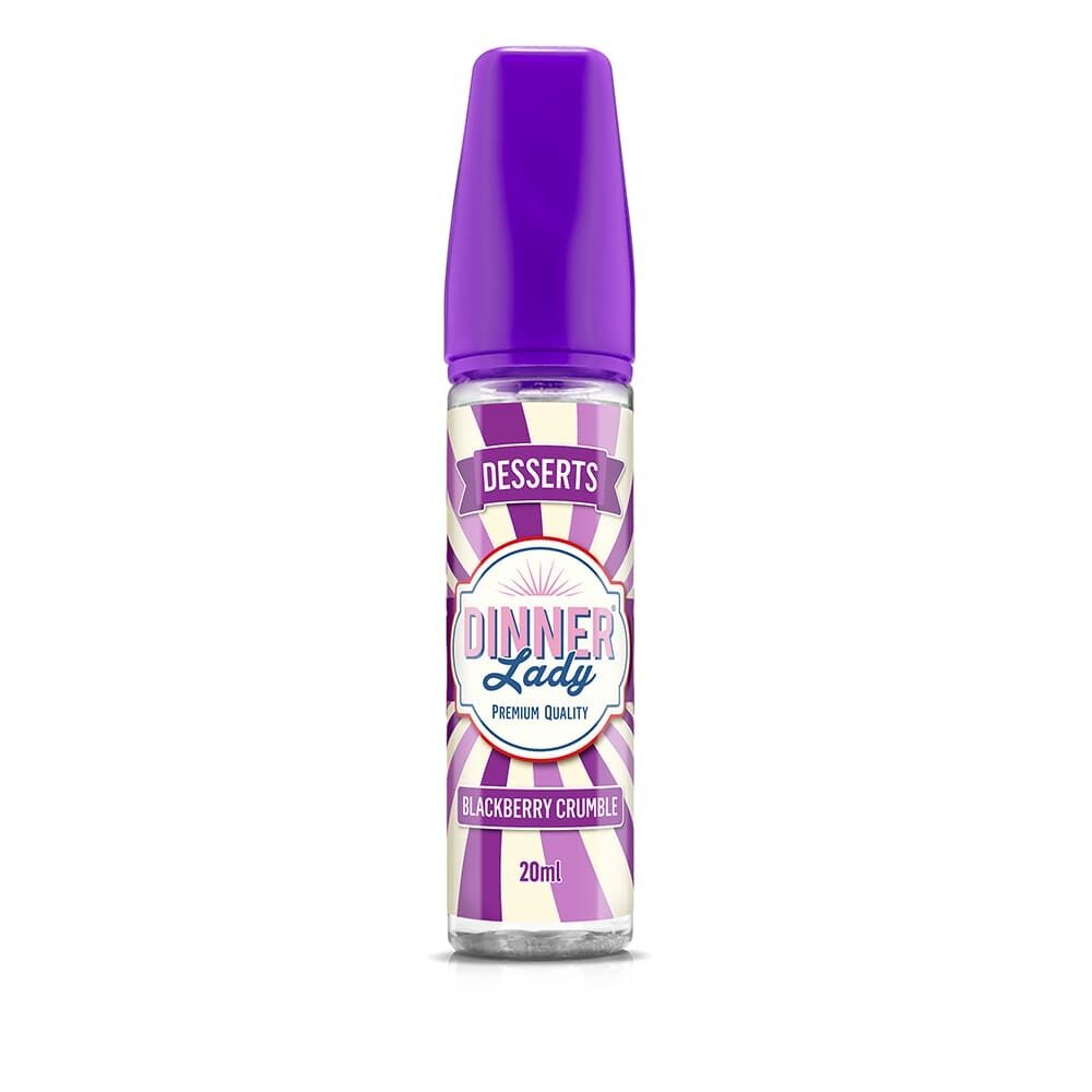 Aroma Blackberry Crumble von Dinner Lady Dinner Lady Aroma Blackberry Crumble Flasche mit violettem Deckel, Aufschrift "Desserts" und "Premium Quality", 20ml Inhalt.