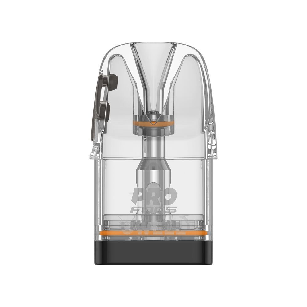 Uwell Caliburn G4 Pods mit Coil - 0,6 Ohm Uwell Caliburn G4 Pod mit Coil, 0,6 Ohm, transparentes Design mit schwarzem Sockel, orangefarbene Dichtungen sichtbar.