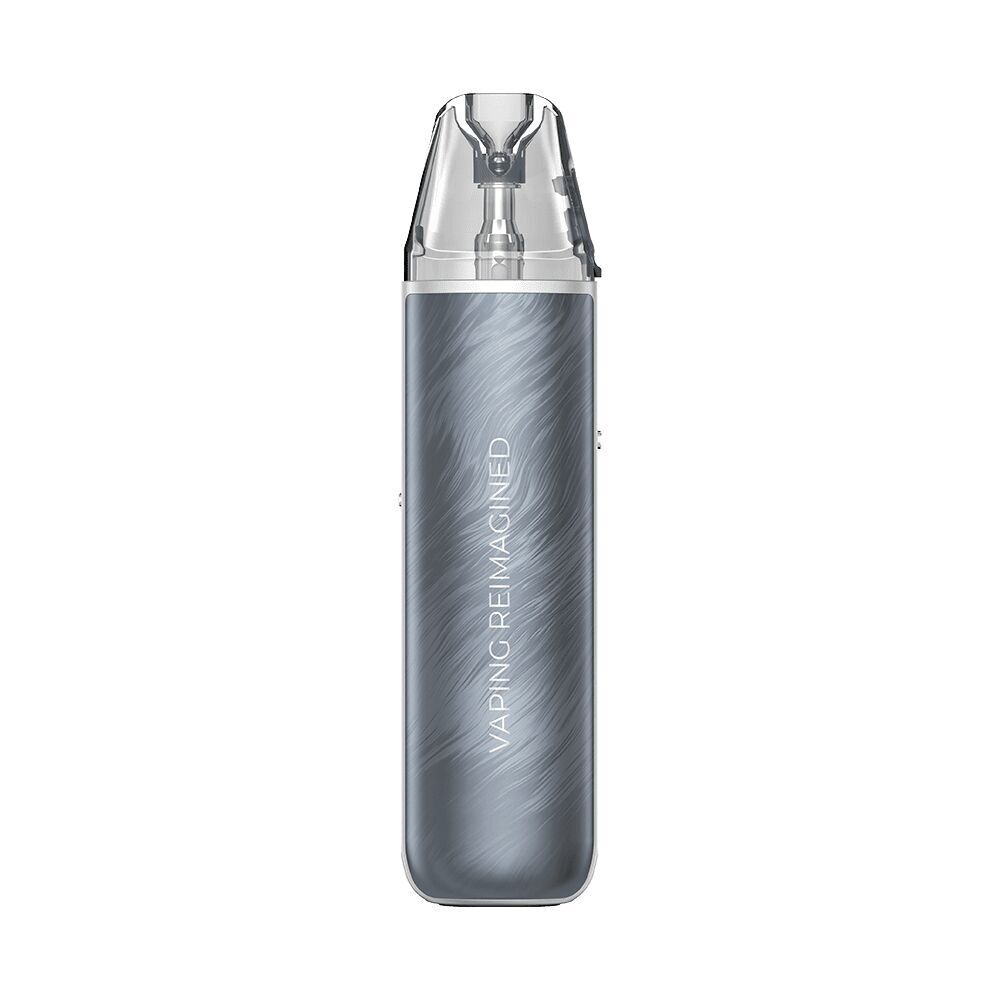 Oxva NeXLIM GO Pod Kit in Space Gray mit transparentem Oberteil und der Aufschrift "Vaping Reimagined" auf der matten Oberfläche.