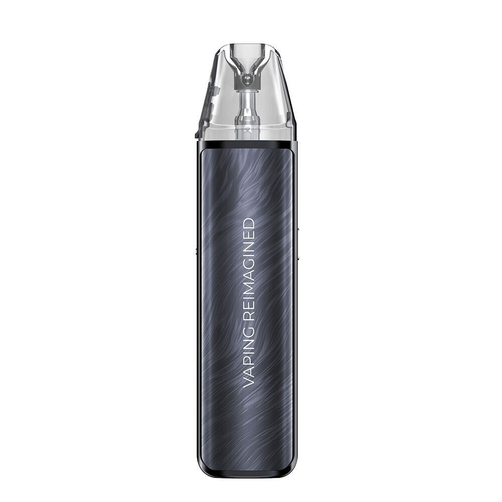 Oxva NeXLIM Pod Kit in Starry Blue mit transparentem Mundstück und glänzender Oberfläche, Text "Vaping Reimagined" vorne.