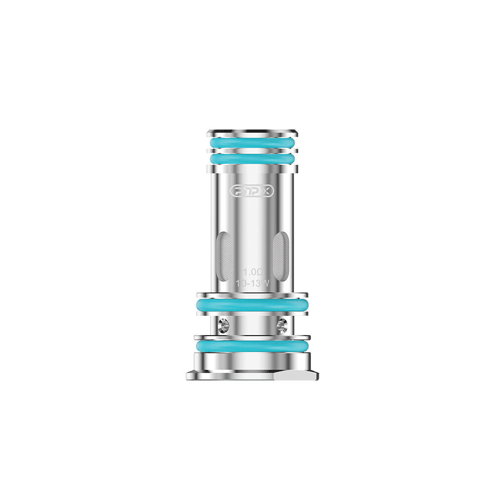 Voopoo PnP X Coil, silberfarben, mit blauen Dichtungsringen und sichtbarer Beschriftung "1.0Ω", passend für E-Zigaretten