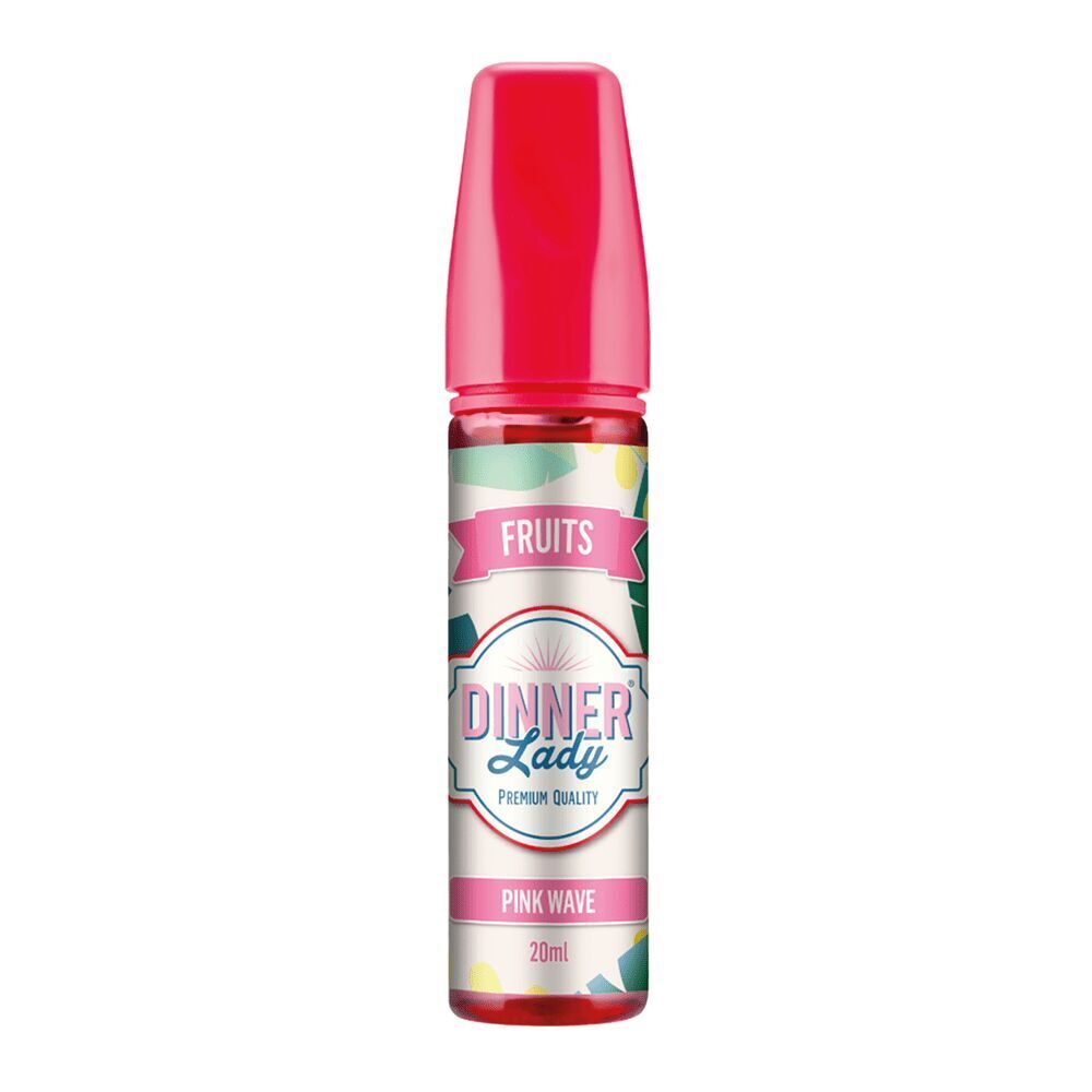Aroma Pink Wave von Dinner Lady Dinner Lady Aroma Pink Wave 20ml Flasche mit rosa Kappe und buntem Etikett mit Aufschrift Fruits und Premium Quality.