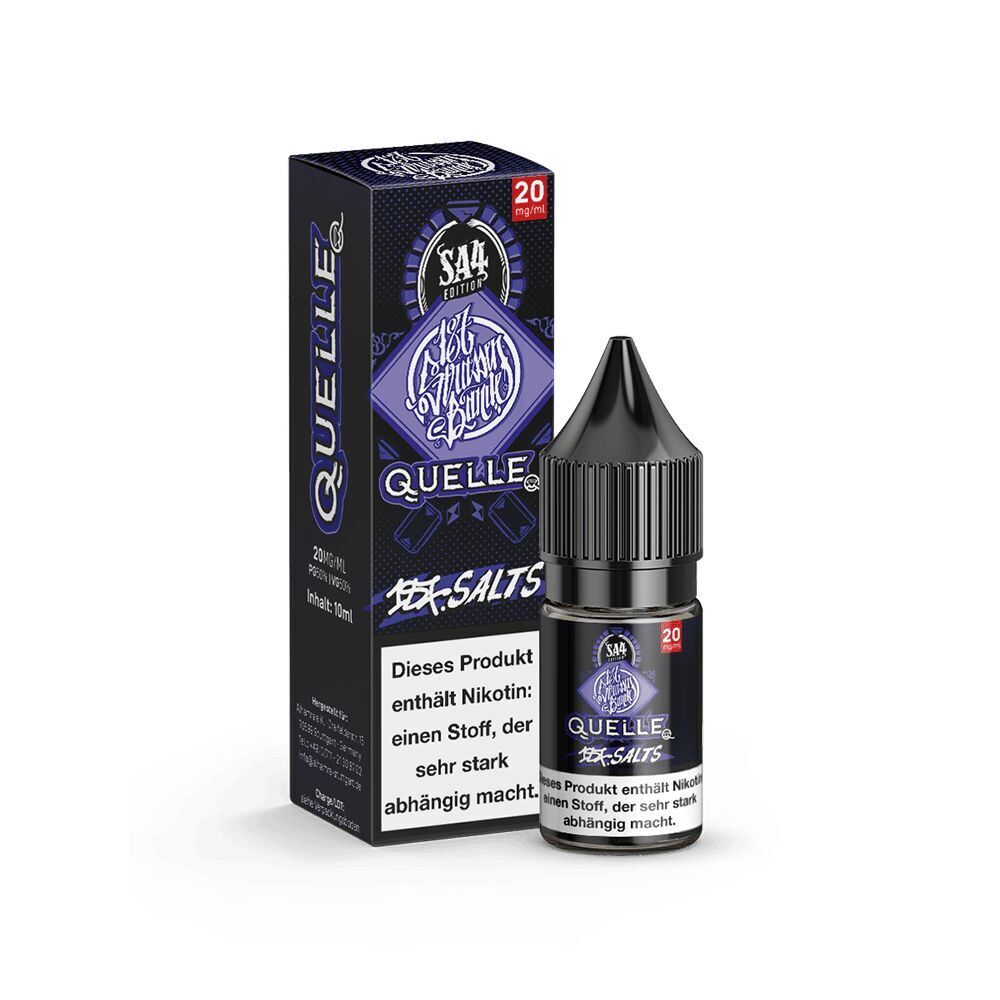 187 Strassenbande Liquid - Quelle 20mg 187 Strassenbande Liquid - Quelle 20mg E-Liquidflasche vor passender Verpackung mit violettem Design und Nikotinwarnhinweis.