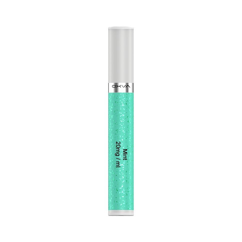 Oxva Slimstick Pods Mint - 20mg Nikotinsalz Oxva Slimstick Pods in Türkis mit der Aufschrift Mint 20mg/ml und Oxva-Logo auf der silbernen Kappe.