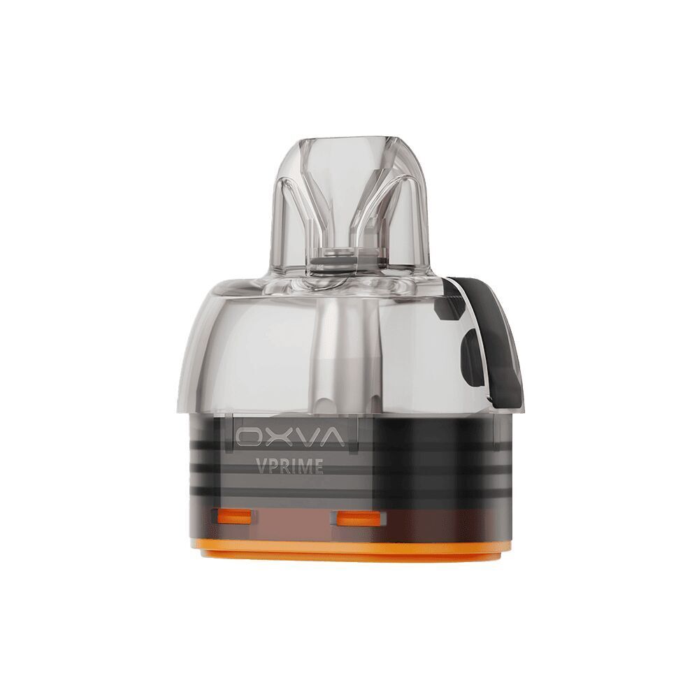 Oxva Vprime Ersatzpods 0,4 Ohm Oxva Vprime Ersatzpods in dunklem Gehäuse mit durchsichtigem Mundstück und orangefarbenem Boden, Produktname auf der Vorderseite sichtbar