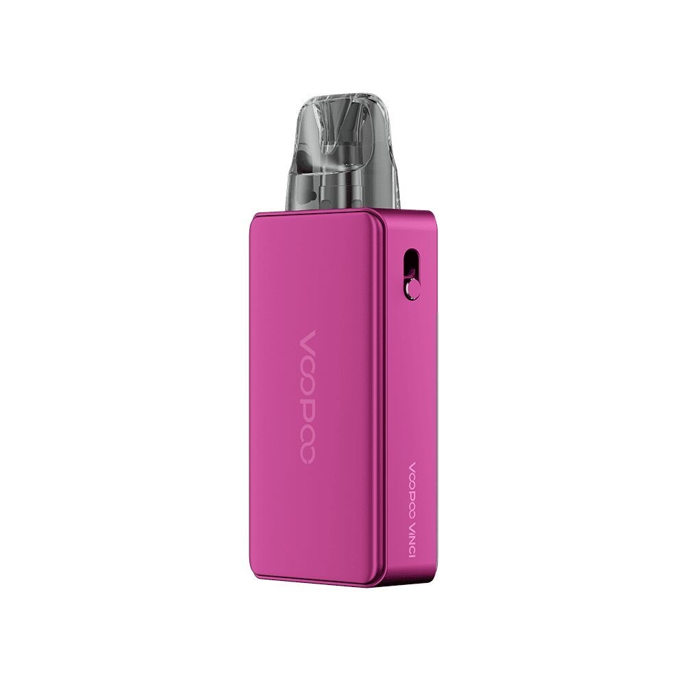 Rosa Voopoo Vinci E120 Pod Kit mit sichtbarem Pod-Aufsatz, markiertem Logo und seitlichem Knopf.