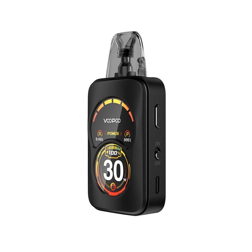 Voopoo Argus A Pod Kit Phantom Black mit digitaler Anzeige, Leistungsanzeige, Kippschalter und durchsichtigem Mundstück
