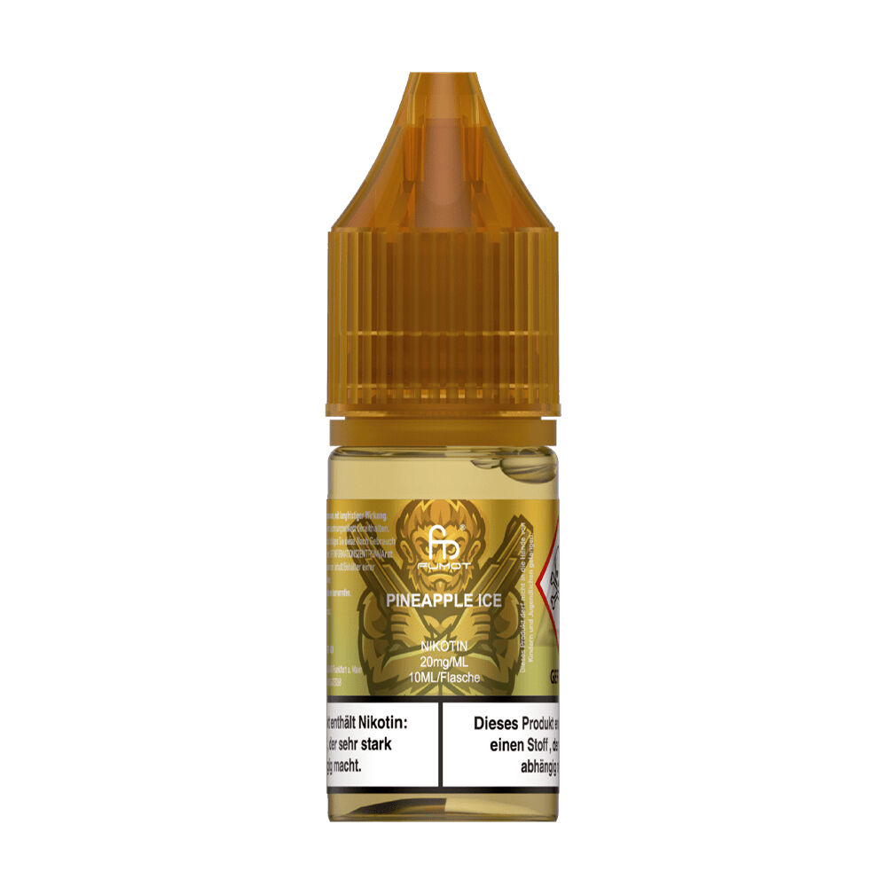 RandM Tornado Nikotinsalz Liquid RandM Tornado Flasche mit braunem Verschluss, Etikett zeigt "Pineapple Ice", enthält Nikotinsalz 20mg/mL, 10ml Größe.