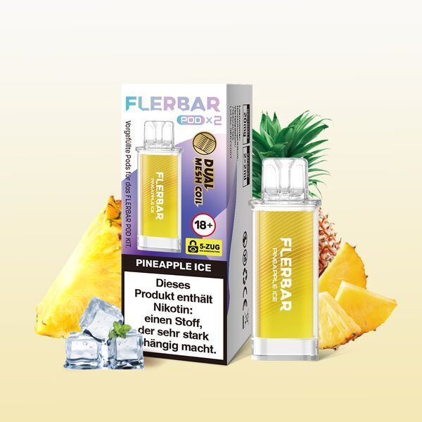 Pineapple Ice 20mg - Flerbar Pods Flerbar Pods Pineapple Ice 20mg mit Eiswürfeln und Ananas-Stücken, enthält Nikotin, WARNHINWEIS: Nikotinhaltig, Dual Mesh Coil System