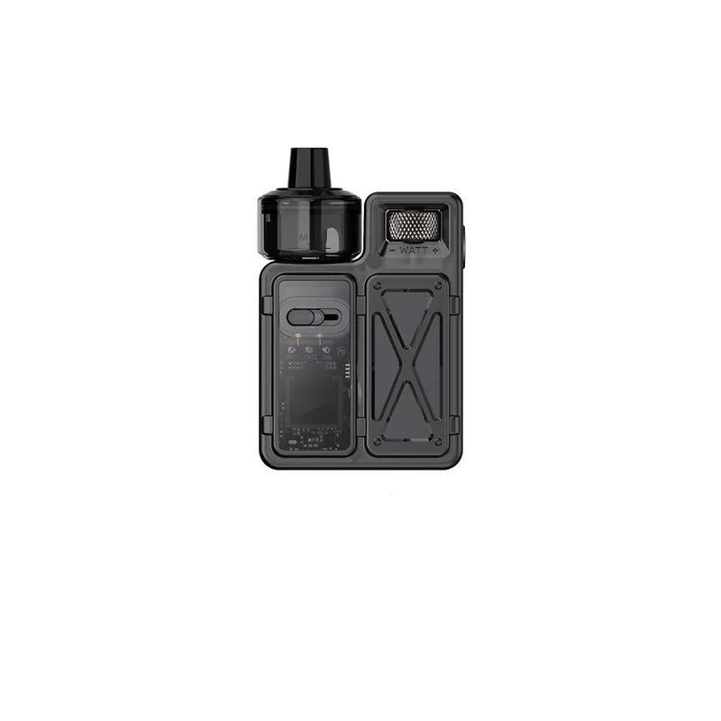 Uwell Crown M Pod Kit Uwell Crown M Pod Kit in Schwarz mit transparentem Tank und einem markanten X-förmigen Design auf der Vorderseite