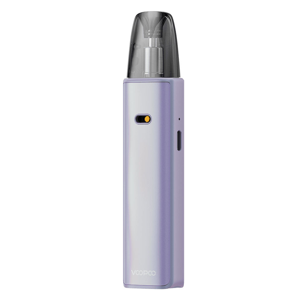 217029-1_2 Voopoo Argus G4 Pod Kit in Lila mit transparentem Mundstück und seitlichem Knopf.