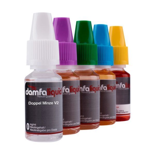 Liquid Doppel Minze 6mg - Damfaliquid Mehrere Flaschen Damfaliquid Liquid - Doppel Minze, jeweils 0 mg Nikotin, mit verschiedenfarbigen Verschlüssen.