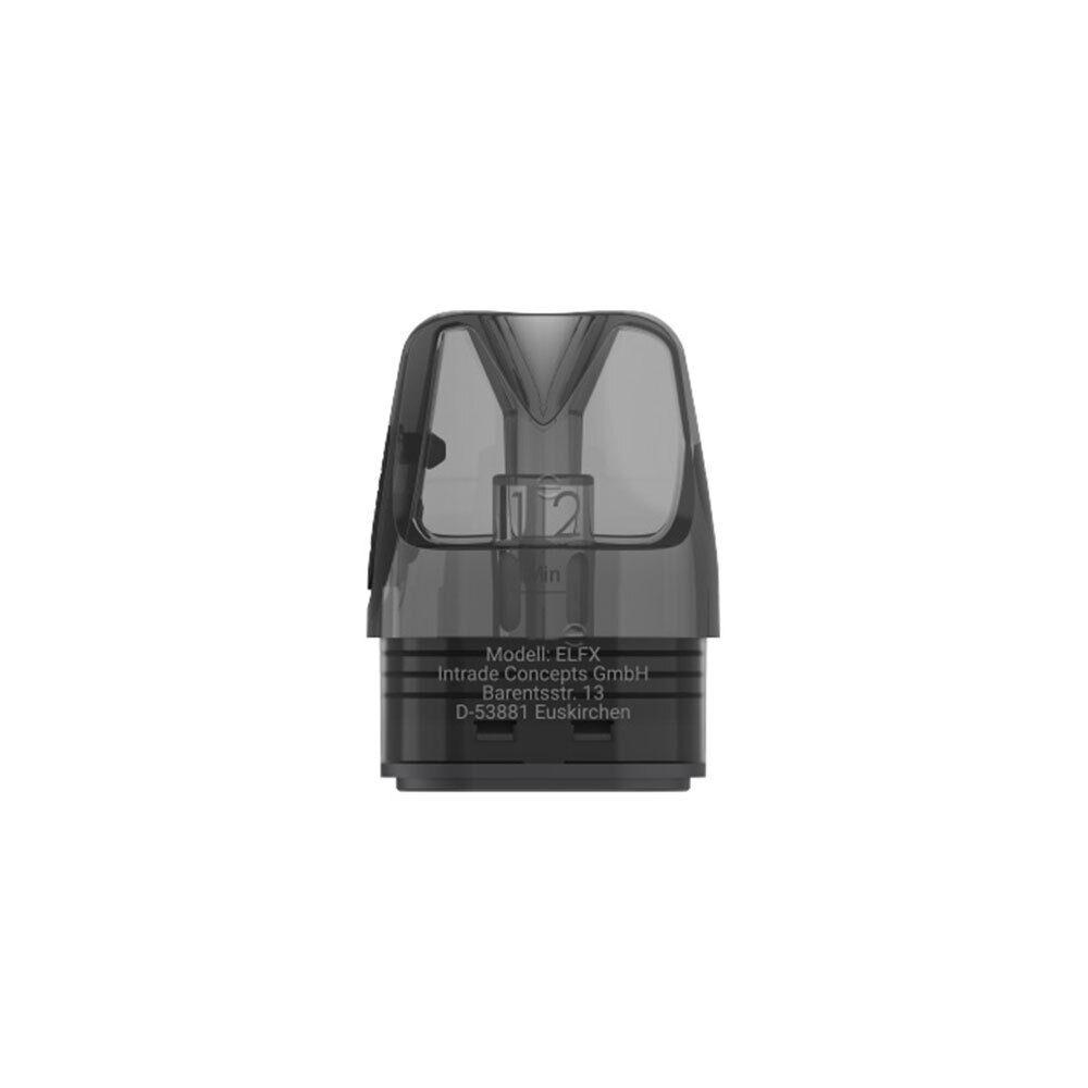 Elfbar Elfx Pod 0,6 Ohm Elfbar Elfx Pod 0,6 Ohm in dunkelgrauer Hülle mit transparentem oberen Teil, sichtbarem Luftkanal und herstellerbezogenen Texten unten.