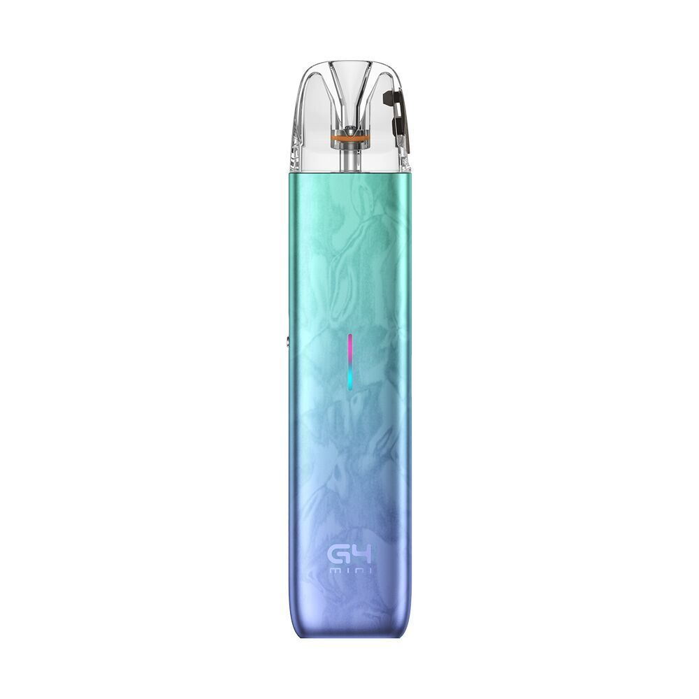Uwell Caliburn G4 Mini Pod Kit - Peafowl Emerald Uwell Caliburn G4 Mini Pod Kit in schillerndem Pfauen-Emerald-Farbverlauf, mit transparentem Mundstück und vertikalem LED-Streifen.