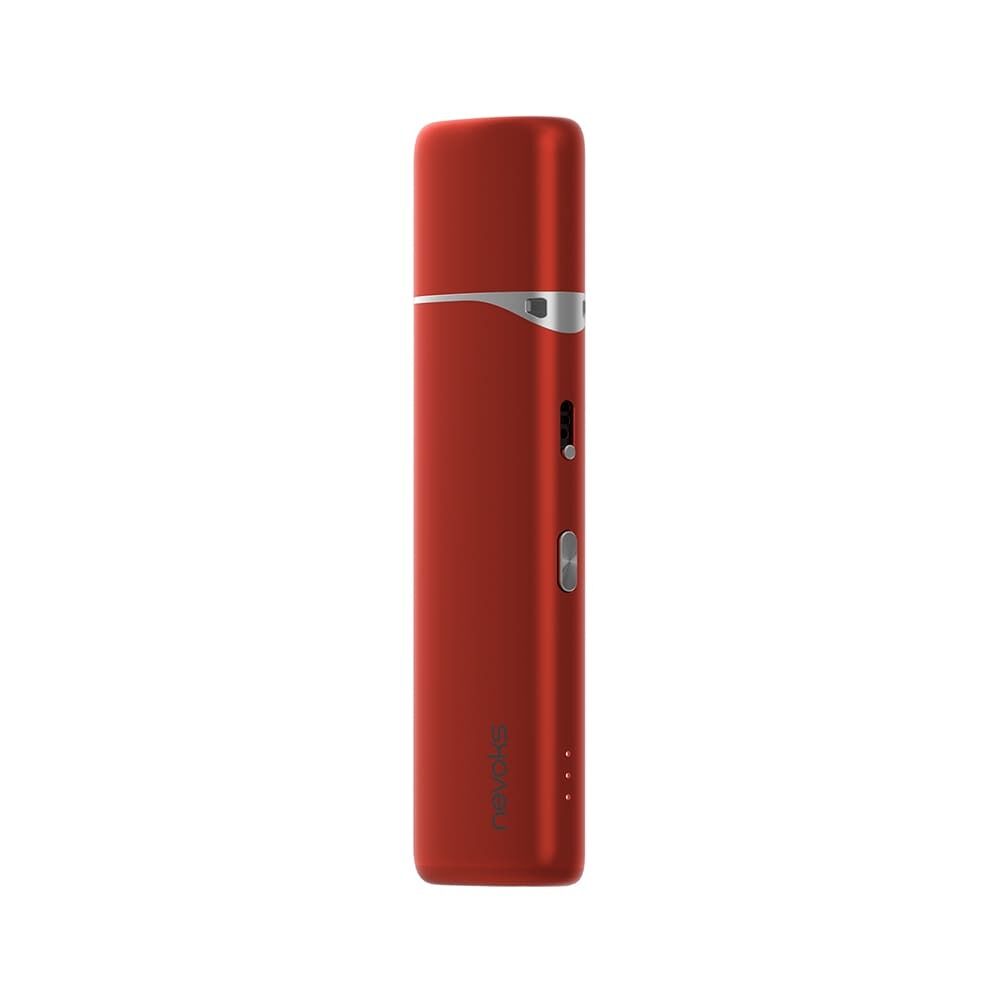 Nevoks Feelin AG Pod Kit in Crimson Red mit silbernen Akzenten, sichtbarem Schriftzug „nevoks“ und Bedientasten auf der Seite