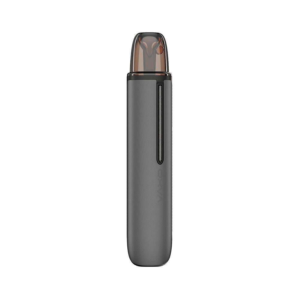 Oxva Artio 2 Akku - Gray Leather Oxva Artio 2 Akku in grauem Lederdesign, mit schwarzem Mundstück und vertikaler Führungsschiene, Branding seitlich sichtbar.