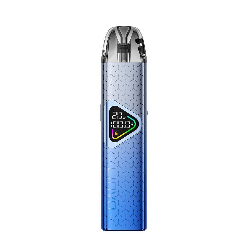 Linvo Force Air Pod Kit - Silver Blue Linvo Force Air Pod Kit in Silber-Blau mit transparentem Mundstück, LED-Display und geprägtem Muster, digitale Anzeige sichtbar