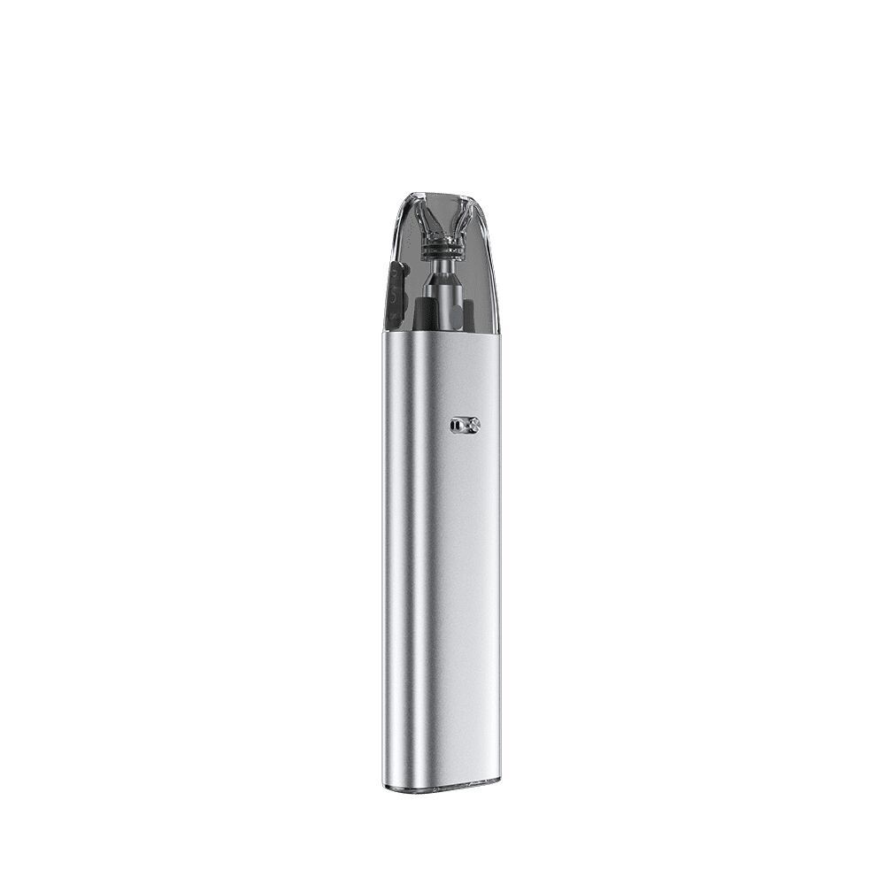 Voopoo Argus G2 Mini Pod Kit - Starry Silver Silbernes Voopoo Argus G2 Mini Pod Kit mit transparentem Mundstück und glatter Oberfläche vor weißem Hintergrund.