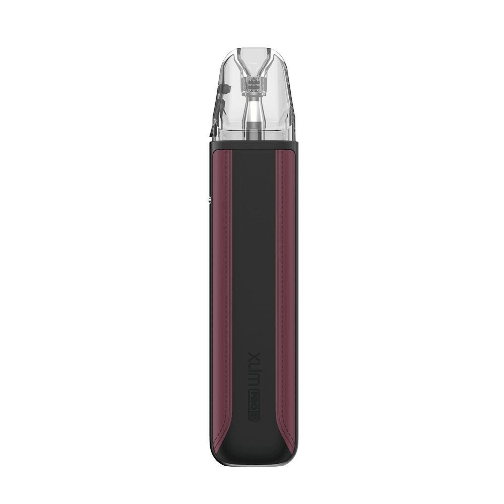Oxva Xlim Pro 3 Pod Kit in Race Red Farbe mit durchsichtigem Mundstück und Seitenpaneelen in Rot auf weißem Hintergrund.