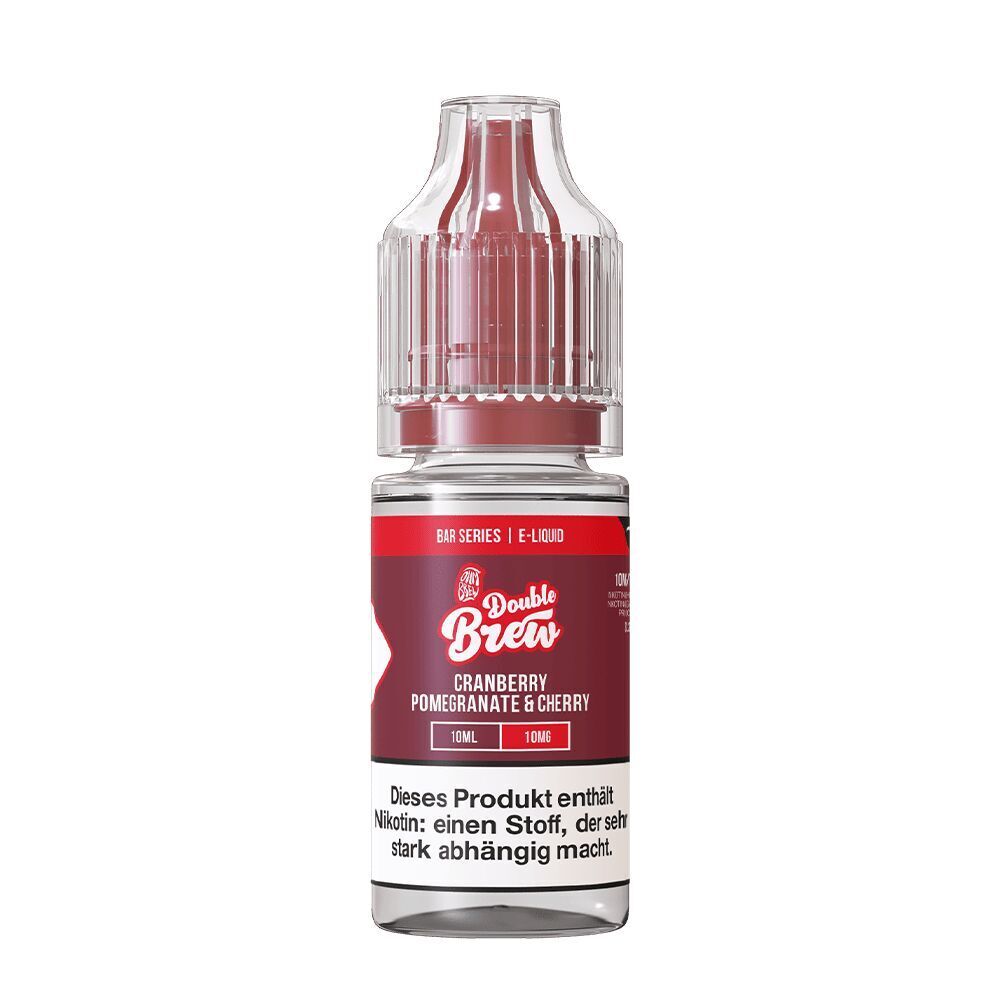 Liquid Cranberry Pomegranate & Cherry 10mg - Double Brew Double Brew Nikotinsalzflasche mit rotem Etikett, Geschmacksrichtung Cranberry Pomegranate & Cherry, 10ml, 10mg, Warnhinweis über Nikotin