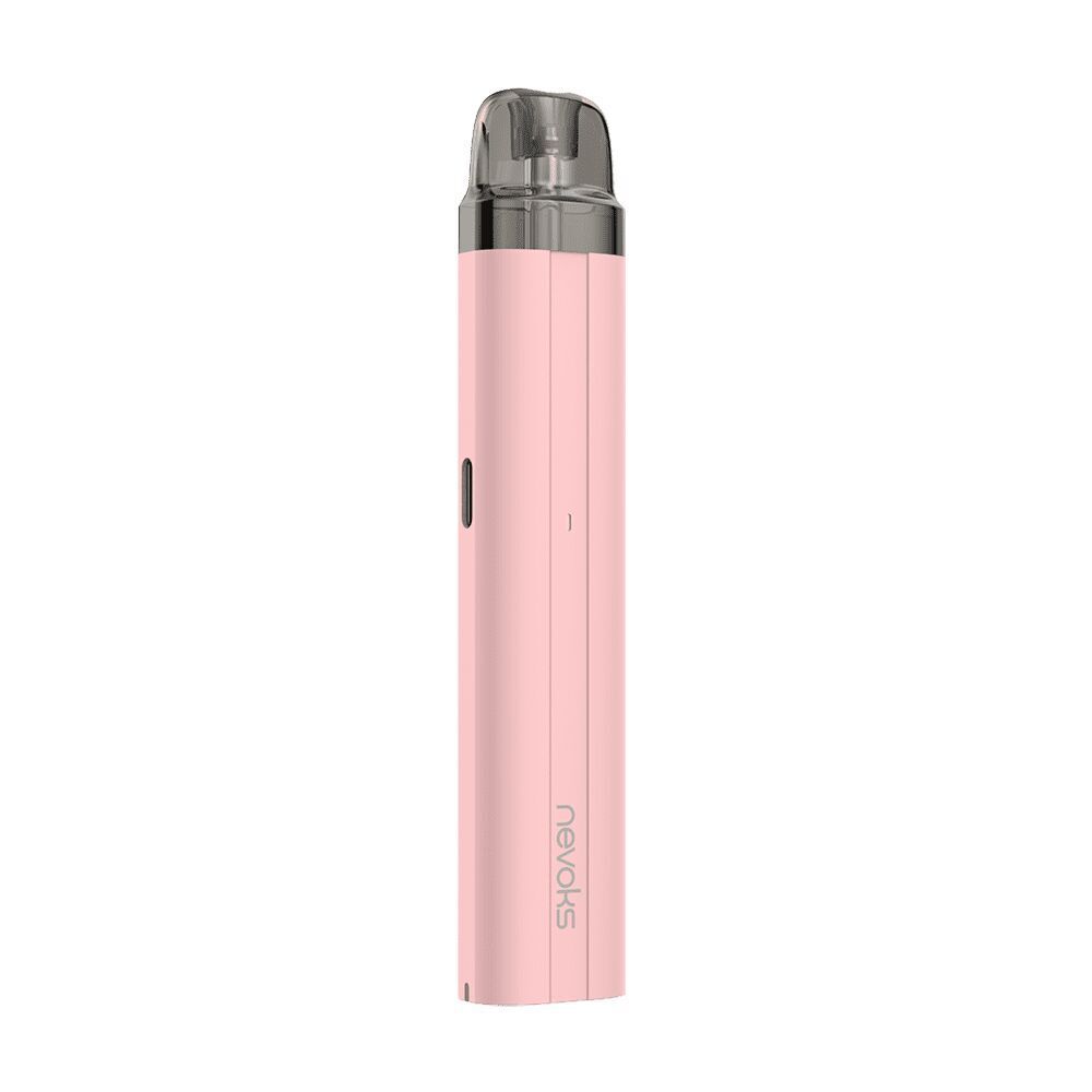 Nevoks Feelin AR Pod Kit in Coral Pink mit durchsichtigem schwarzen Mundstück und seitlichem Knopf