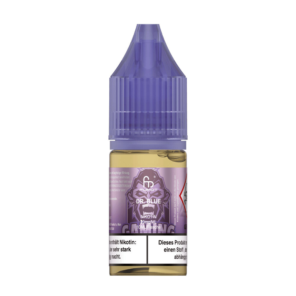 RNM103 Flasche RandM Tornado Nikotinsalz Liquid Dr.Blue 10mg mit violettem Etikett und blauer Kappe, 10ml, enthält Nikotin.
