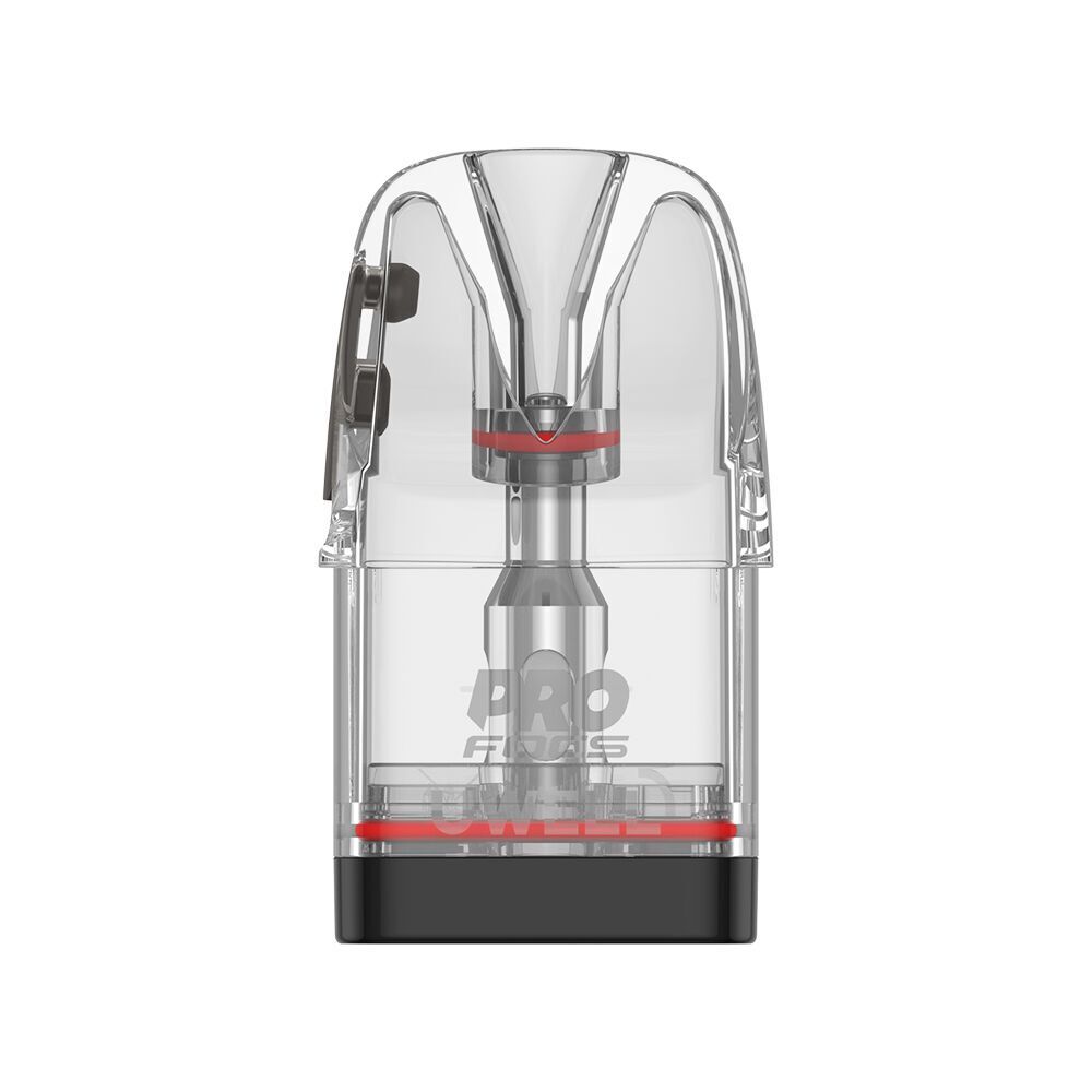 Uwell Caliburn G4 Pods mit Coil Uwell Caliburn G4 Pod mit klarer Hülle, rotem Detailring und sichtbarer Coil im Inneren, abgebildet von vorne.