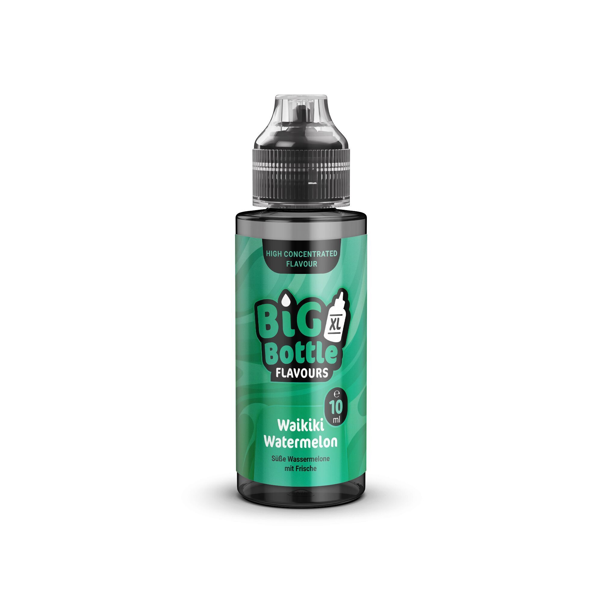 Flasche Big Bottle Flavours Waikiki Watermelon Aroma mit grünem Etikett, Aufschrift süße Wassermelone mit Frische, 10 ml, XL-Größe