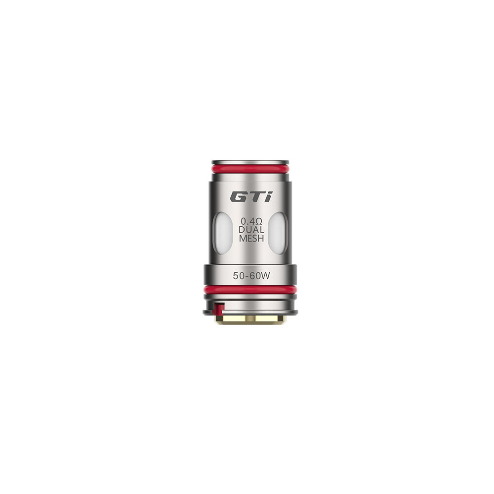 Vaporesso GTi Dual Coils Vaporesso GTi Dual Coils 0,4 Ohm mit rotem Detail, Beschriftung "0,4Ω Dual Mesh", Leistungsbereich "50-60W", Edelstahloptik