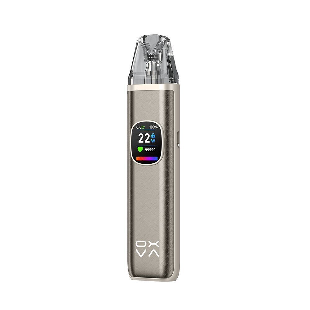 Oxva Xlim Pro 2 DNA Pod Kit - Silk Brown Oxva Xlim Pro 2 DNA Pod Kit in Silk Brown mit farbigem Display, angezeigt wird Leistung und Akkustand, transparente Mundstückabdeckung.