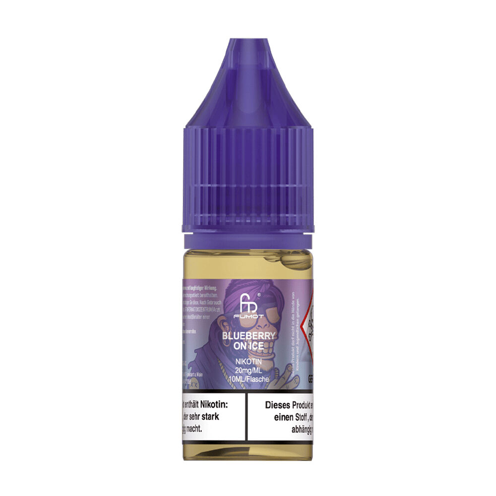 RandM Tornado Nikotinsalz Liquid RandM Tornado Nikotinsalz Liquid Blueberry on Ice 20mg in violetter Flasche mit blauem Deckel und sichtbarem Etikett mit Abbildungen und Text.