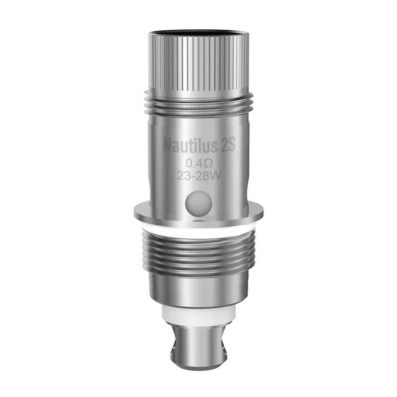 Aspire Nautilus 2S Coil, Edelstahl, 0,4 Ohm, 23-28W, zylindrische Form, mit Rillen und sichtbarem Branding.