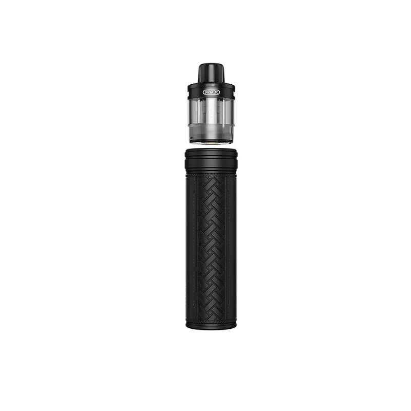Voopoo Drag X2 Pod Kit Classic in Schwarz mit gewebtem Ledermuster und transparentem Pod-Tank oben.