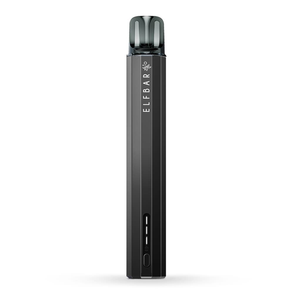 Elfbar Elfa Turbo Pro Pod Kit - Black Elfbar Elfa Turbo Pro Pod Kit in Schwarz, schlankes Design, Logo vertikal, sichtbarer Indikator mit vier weißen LEDs am unteren Bereich