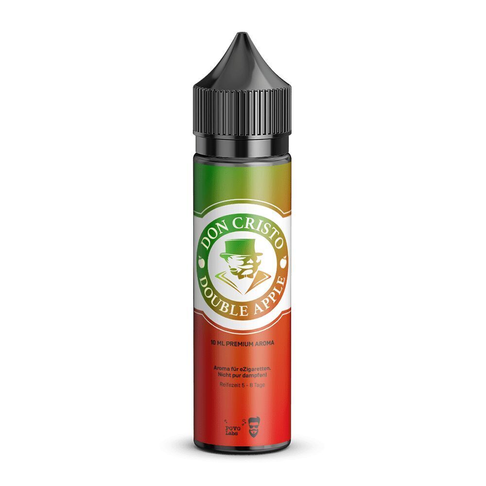 Aroma Don Cristo Apple Shisha von PG/VG Labs Don Cristo Double Apple Aroma Flasche, 10 ml Premium Aroma, grün-rot-farbverlaufendes Design mit weißem Logo und schwarzer Kappe
