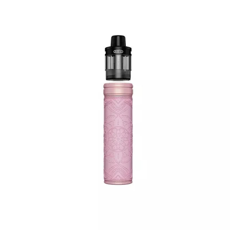 Voopoo Drag X2 Pod Kit in Glow Pink mit detailliertem, dekorativem Muster auf dem Gehäuse und schwarzem Pod-Aufsatz.