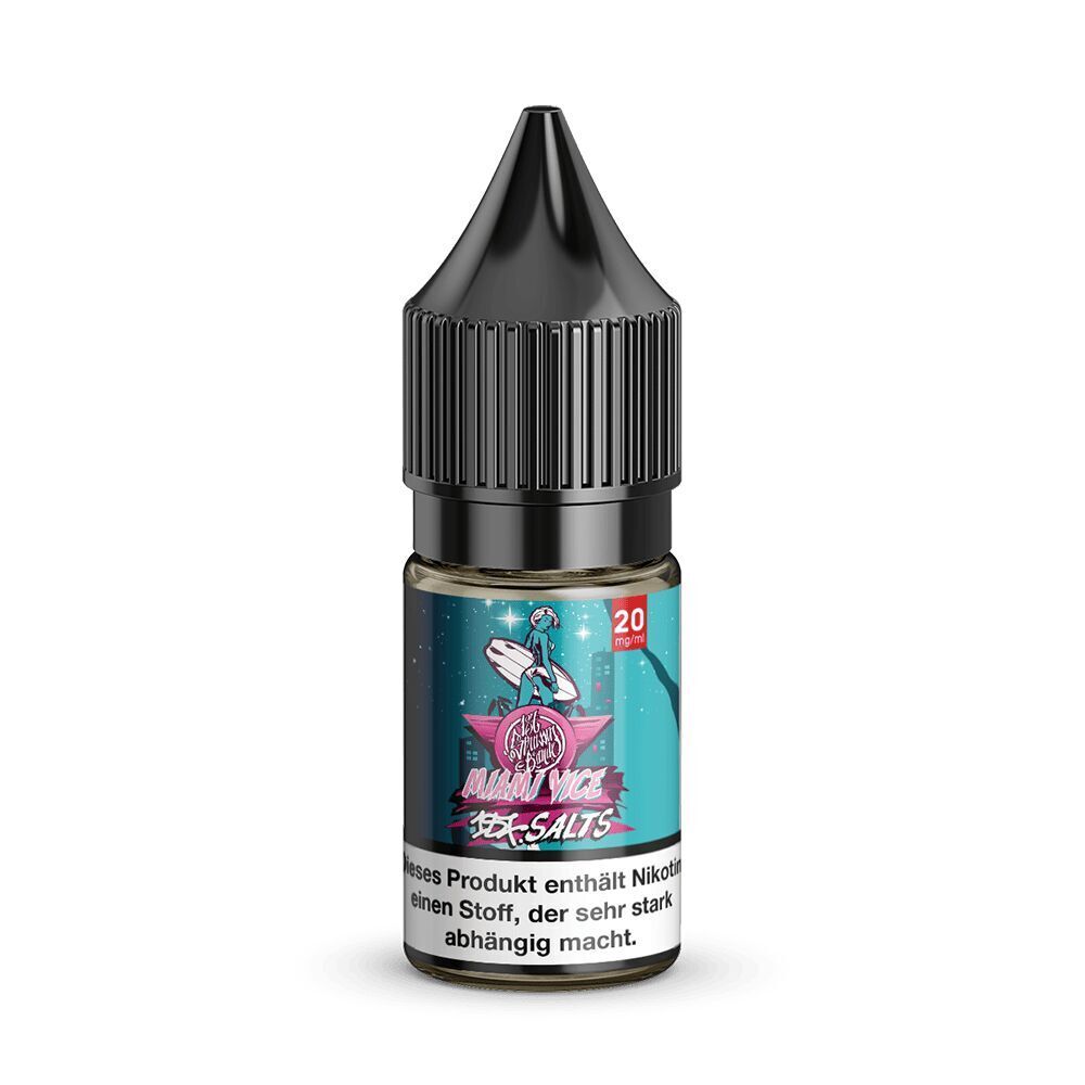 187 Strassenbande Liquid - Miami Vize 20mg 187 Strassenbande Liquid Miami Vice flasche mit tropfflasche, 20 mg/ml, etikett mit surfbild und warnhinweis darunter.