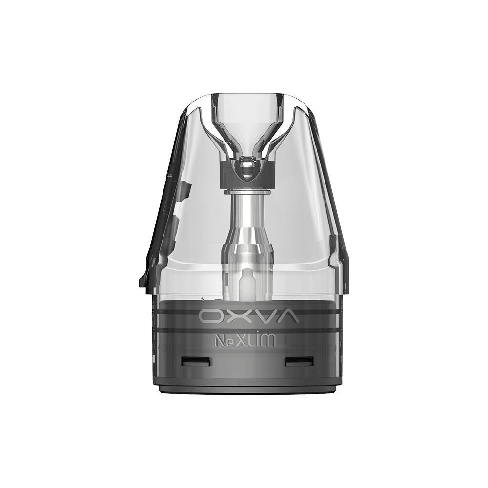 Oxva NeXLIM Pod mit Coil, transparentes Gehäuse, sichtbarer Innenmechanismus und Markenlogo auf der Vorderseite