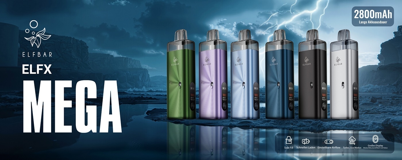 ELFBAR ELFX Mega E-Zigarette mit 2800 mAh Akku in verschiedenen Farben – wiederaufladbares Vape mit Display und Airflow